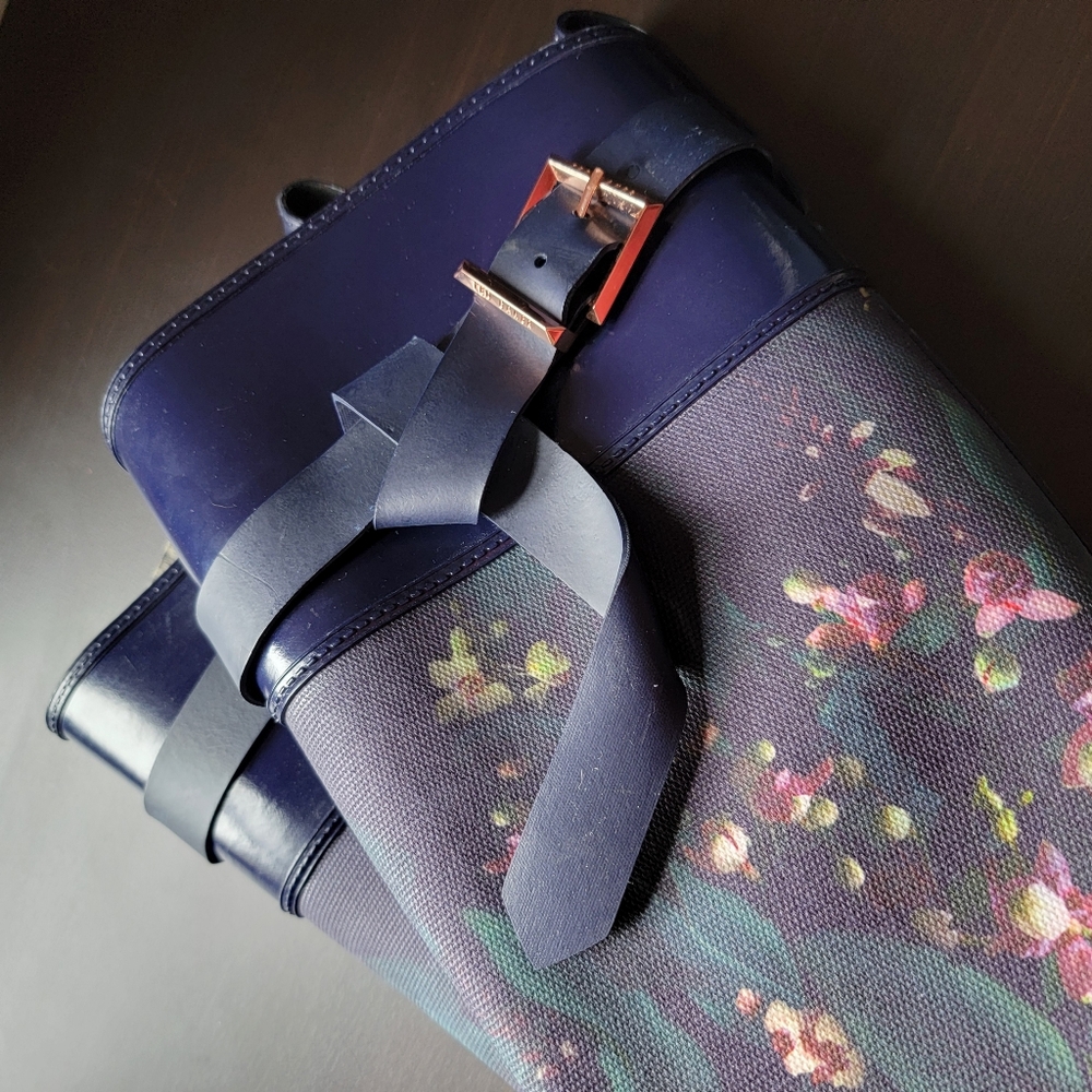 Ted Baker Hampto Blue Floral Tall Rain Boots with Buckle Strap Size 8 - Picture 11 of 14